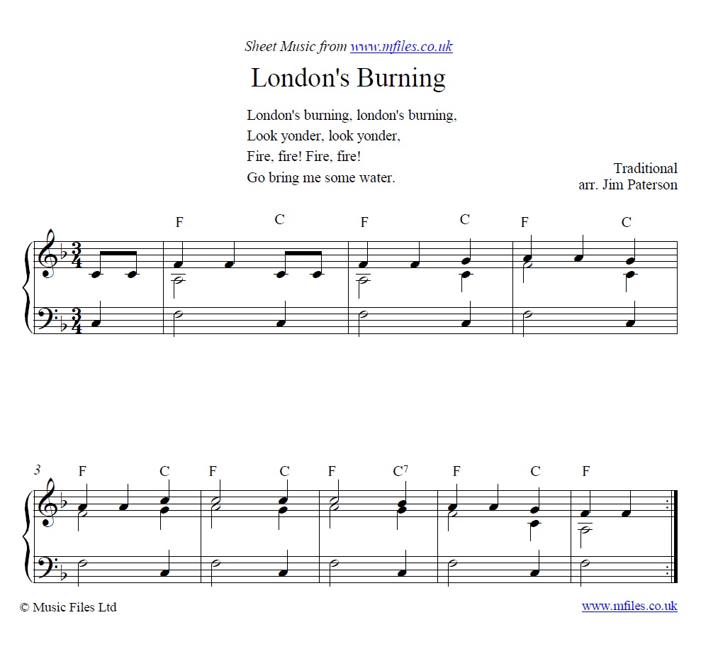 London's Burning for piano - sheet music 1st page