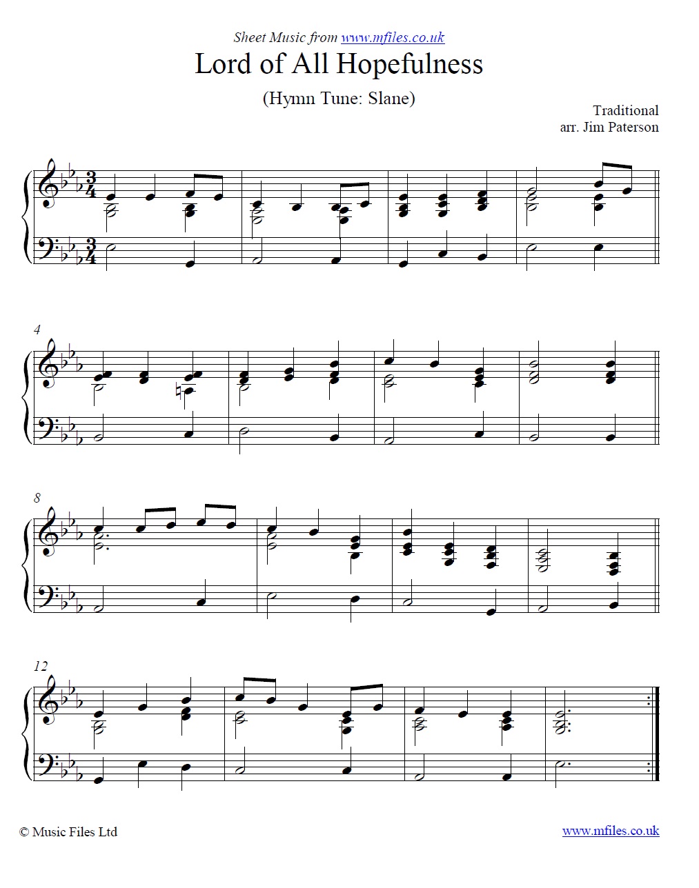 Lord of All Hopefulness for piano - sheet music 1st page
