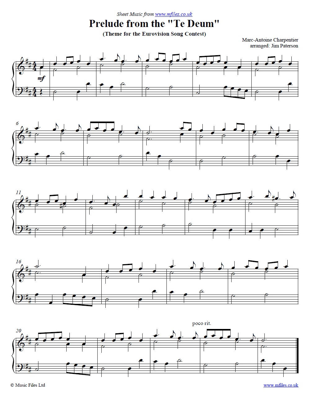 Charpentier's Prelude from the Te Deum for piano - sheet music 1st page