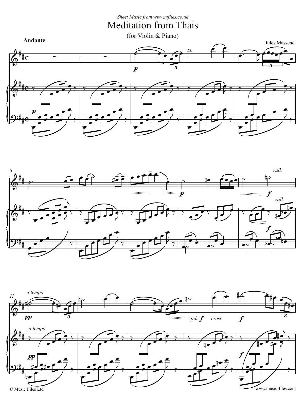 Jules Massenet Meditation from Thais, violin & piano - sheet music 1st page