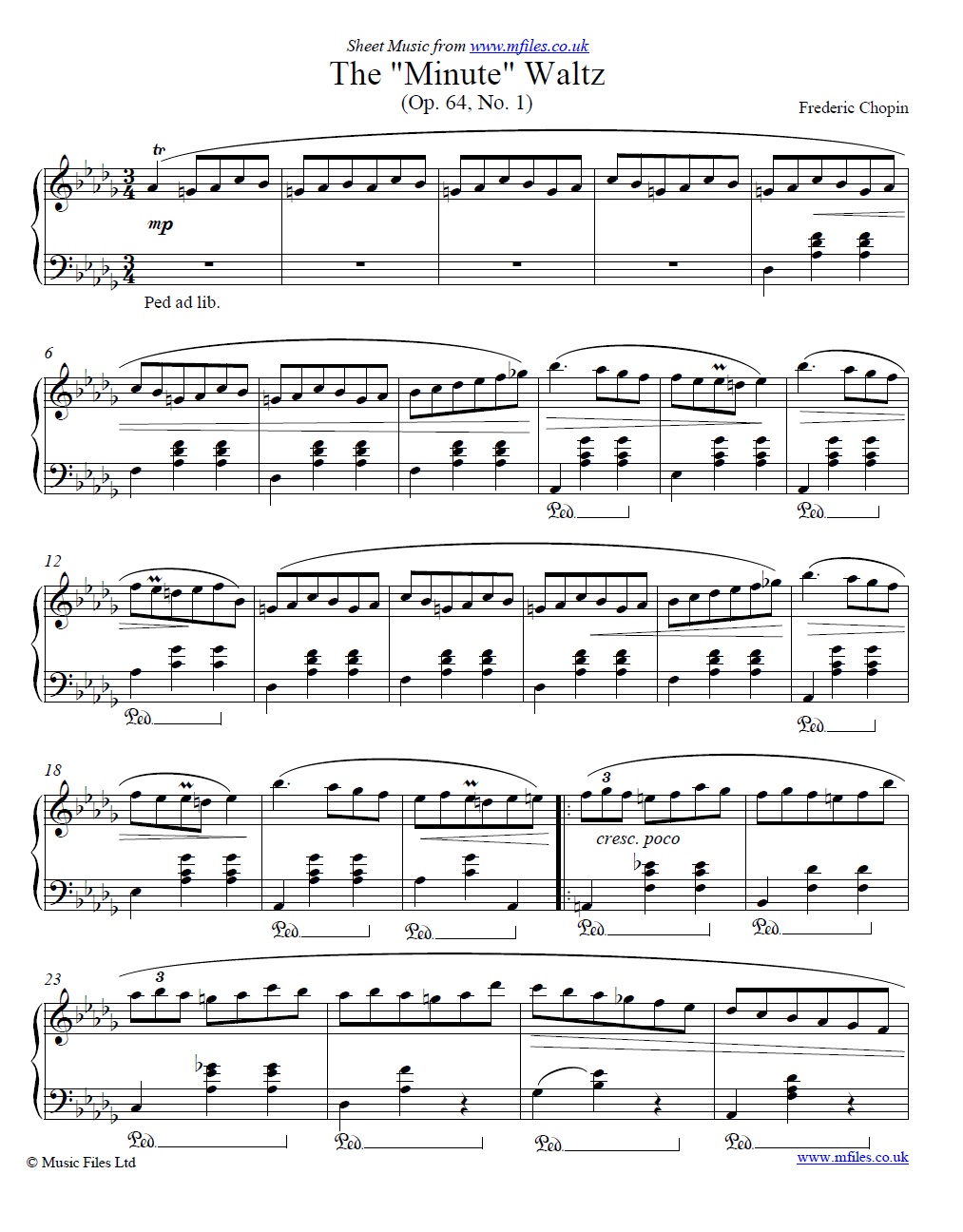 Chopin's Minute Waltz for piano - sheet music 1st page