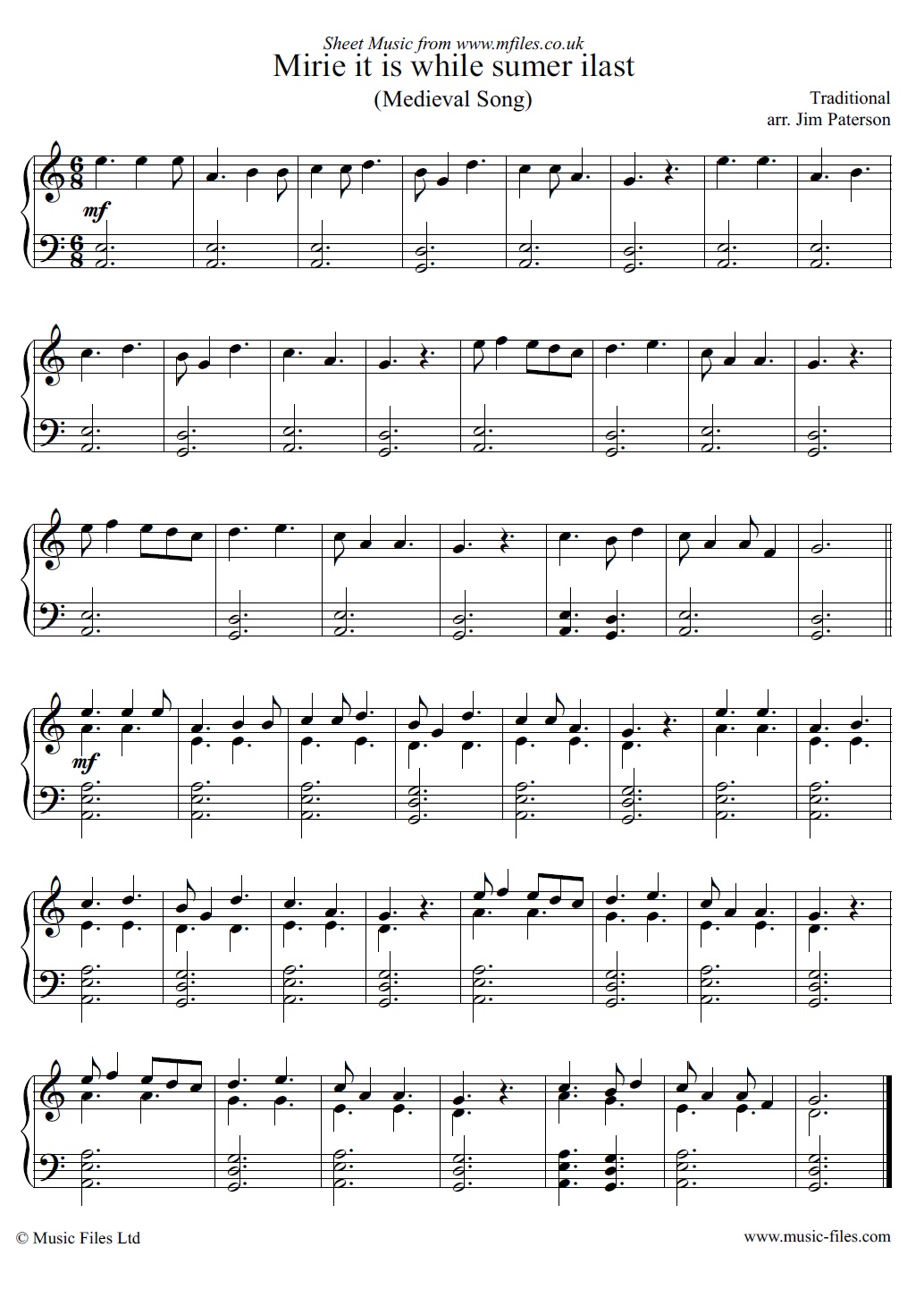 Mirie It Is While Sumer Ilast for piano - sheet music 1st page
