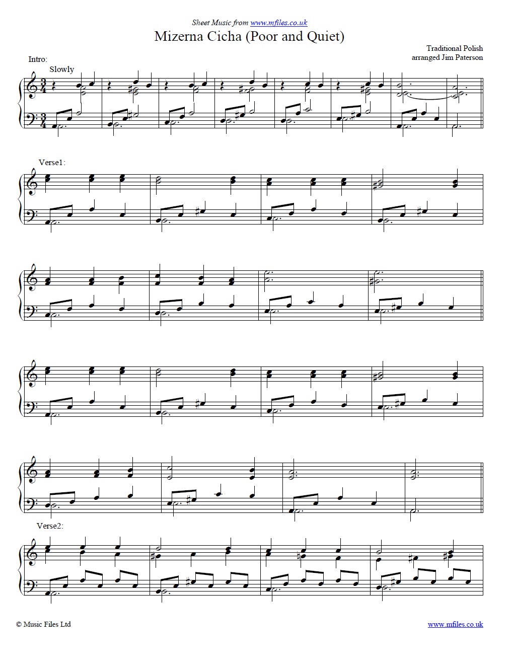 Mizerna Cicha for piano - sheet music 1st page