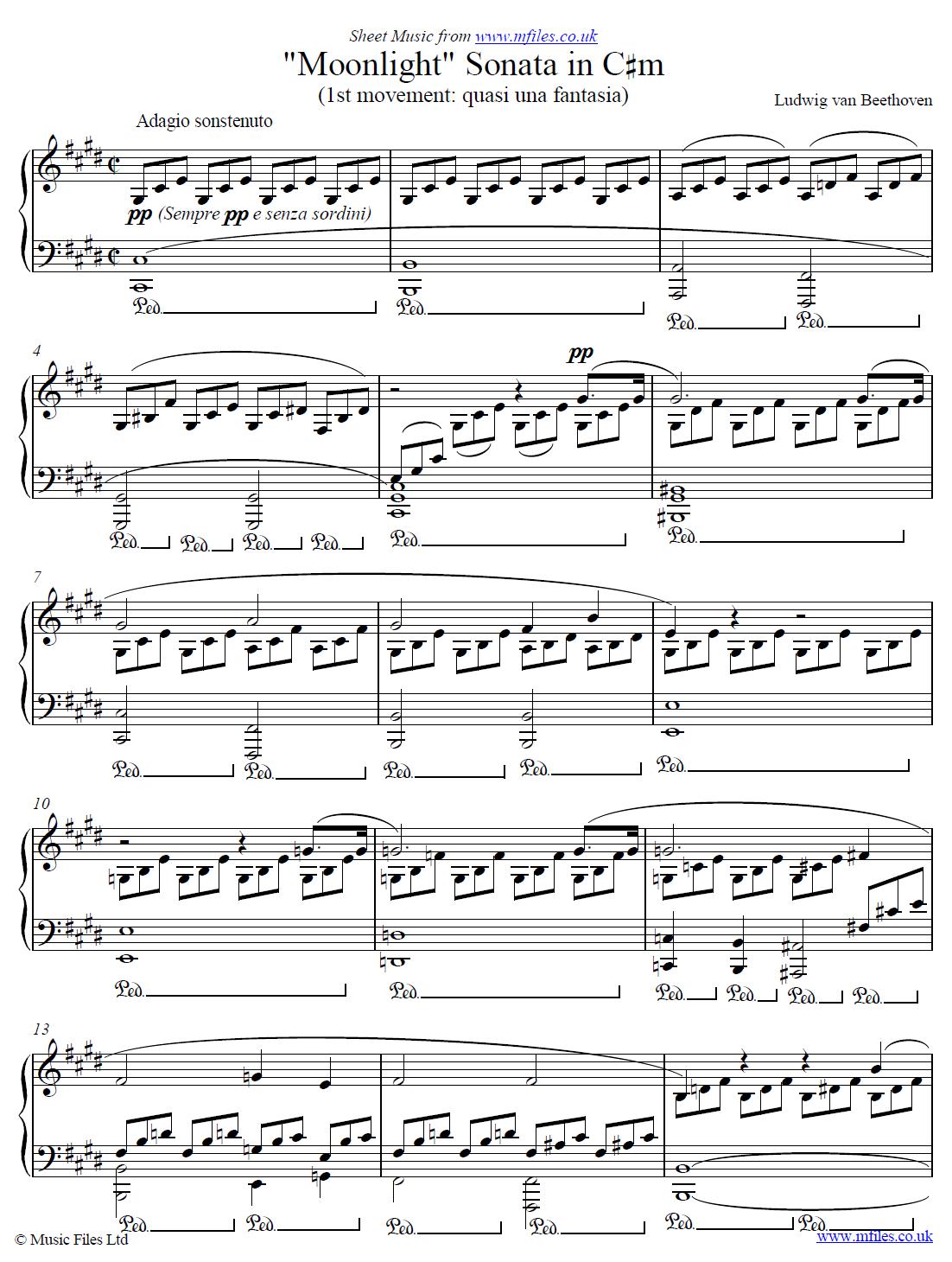 Beethoven's Moonlight Sonata (1st movement) for piano - sheet music 1st page