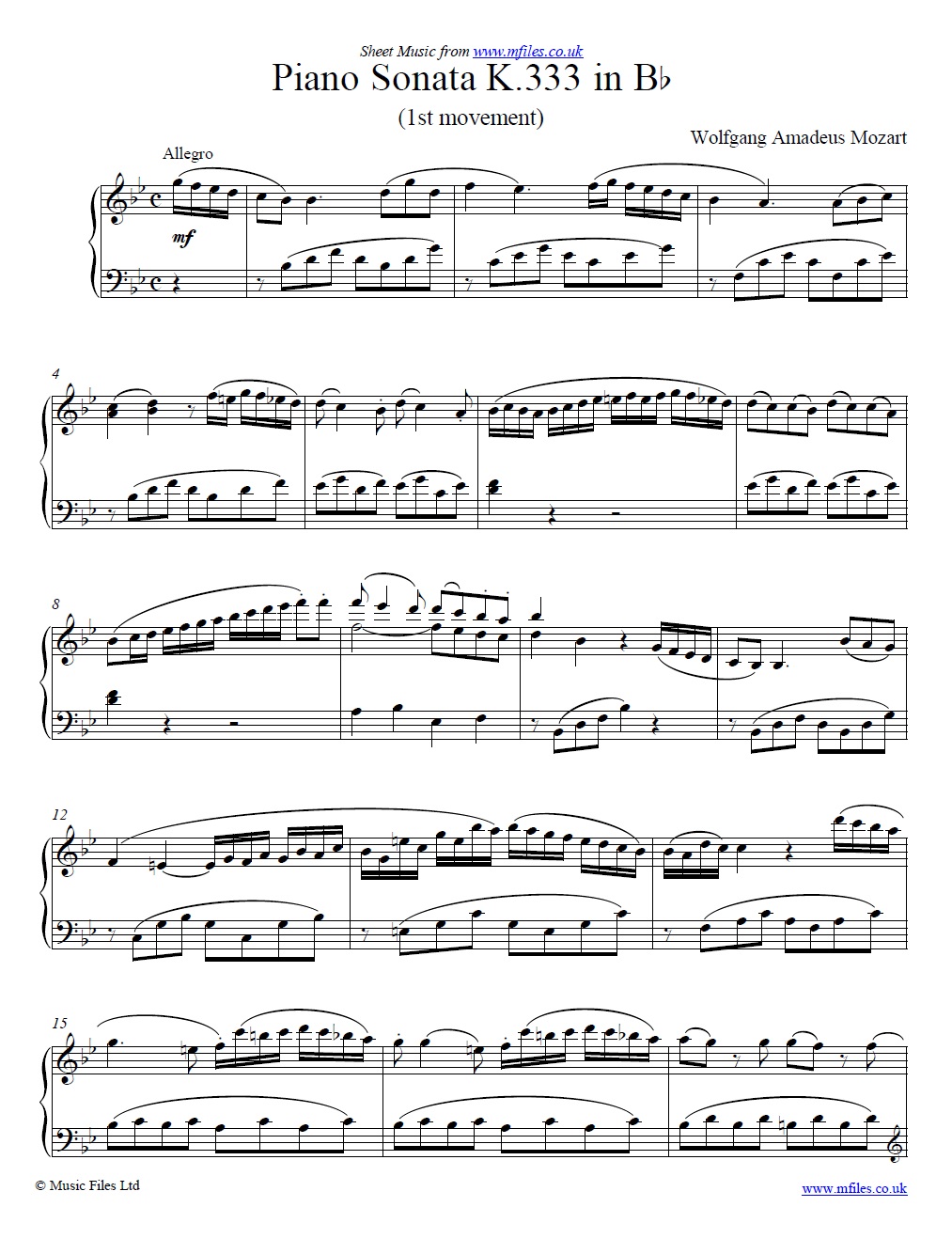 Mozart's Piano Sonata K.333 in B-flat (1st movement) - sheet music 1st page