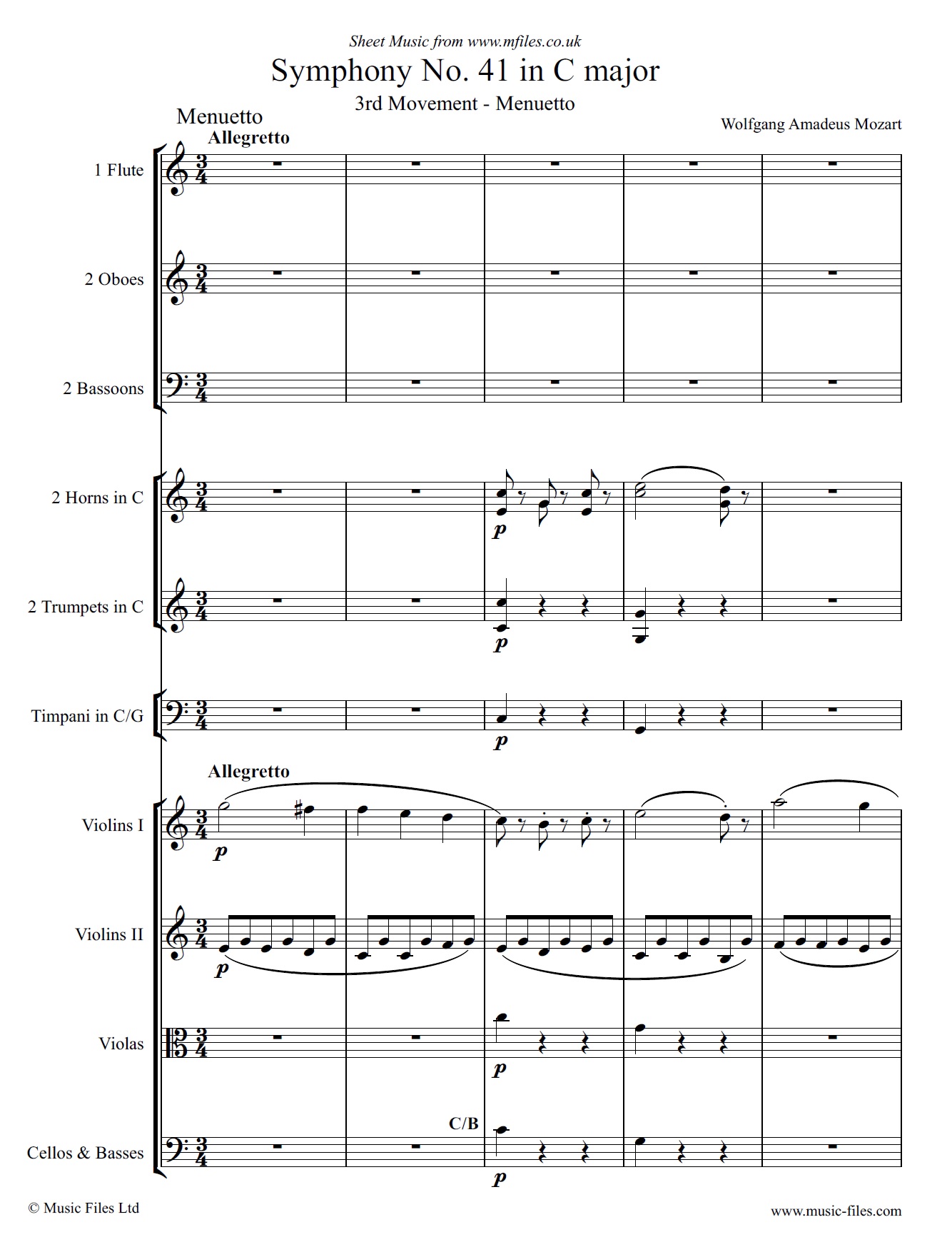 Mozart's 41st Symphony 3rd movement - sheet music 1st page