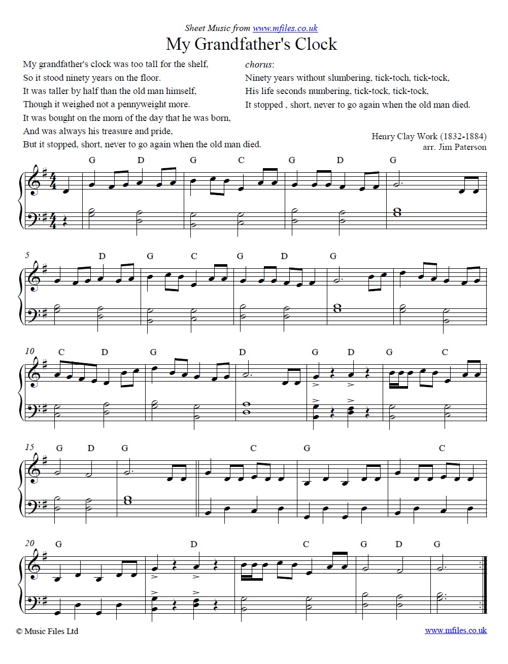 My Grandfather's Clock for piano - sheet music 1st page