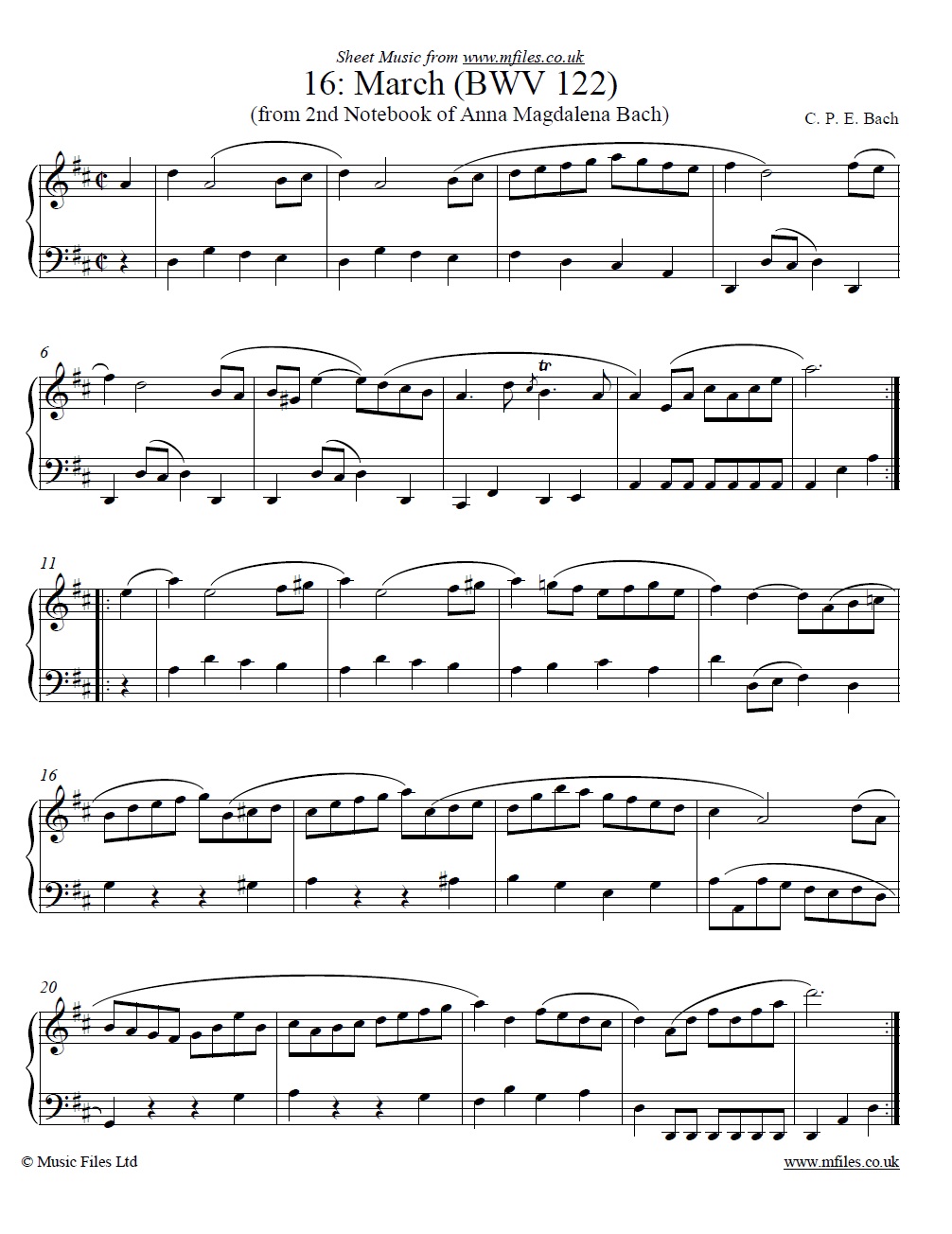 A.M.Bach's 2nd Notebook no.16: March by CPE Bach for piano - sheet music 1st page