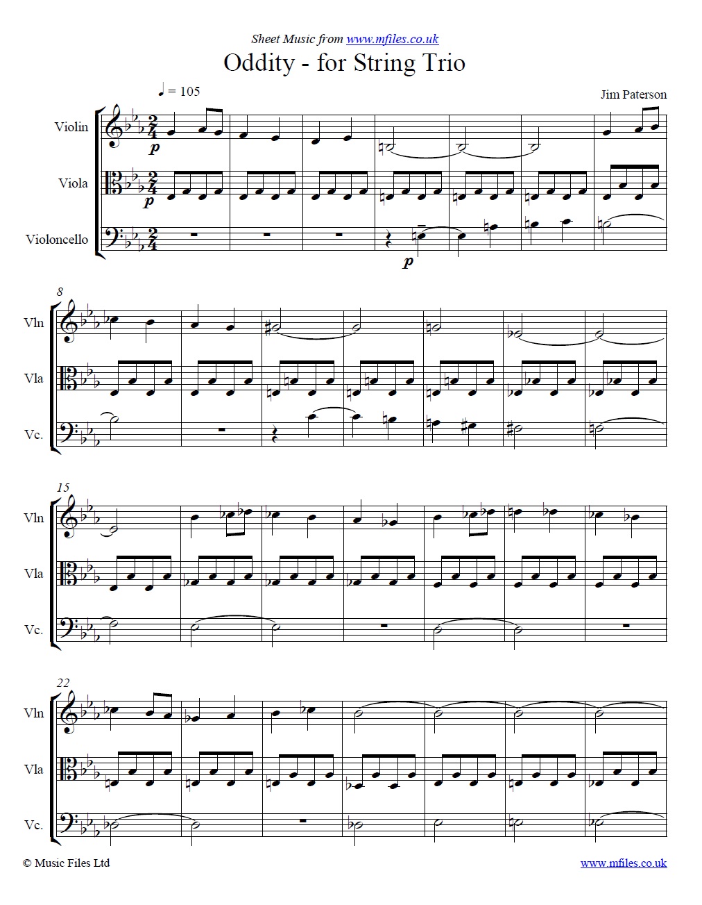 Oddity for String Trio by Jim Paterson - sheet music 1st page