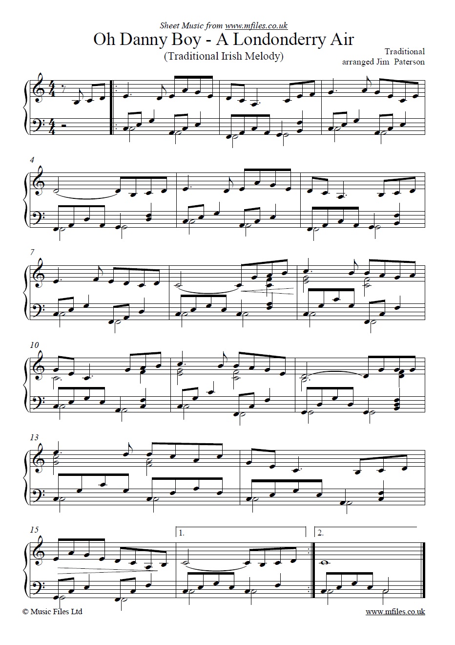 Oh Danny Boy (A Londonderry Air) for piano - sheet music 1st page