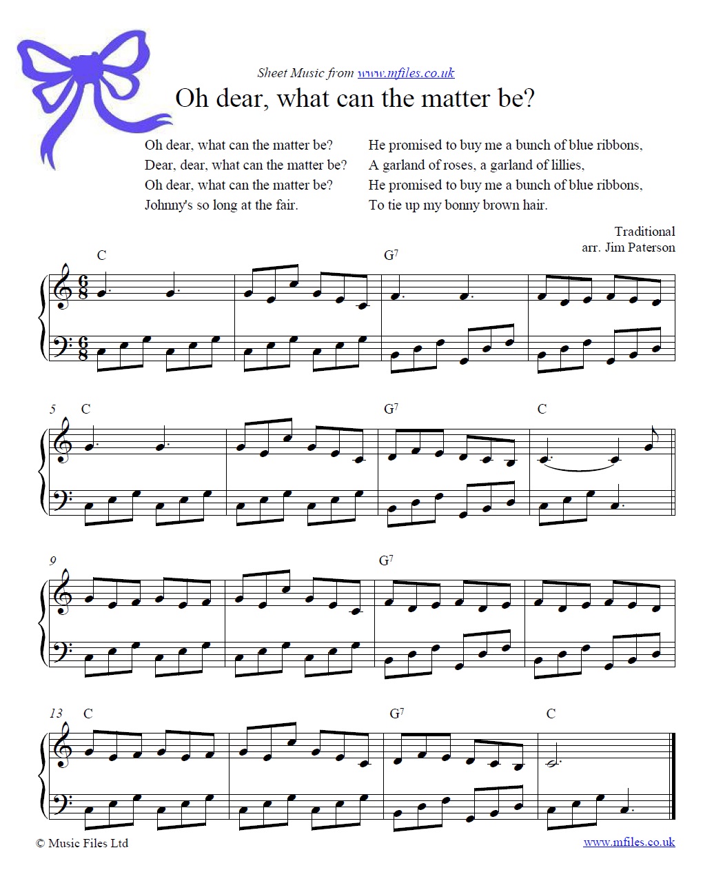 Oh Dear, What Can the Matter Be? for piano - sheet music 1st page