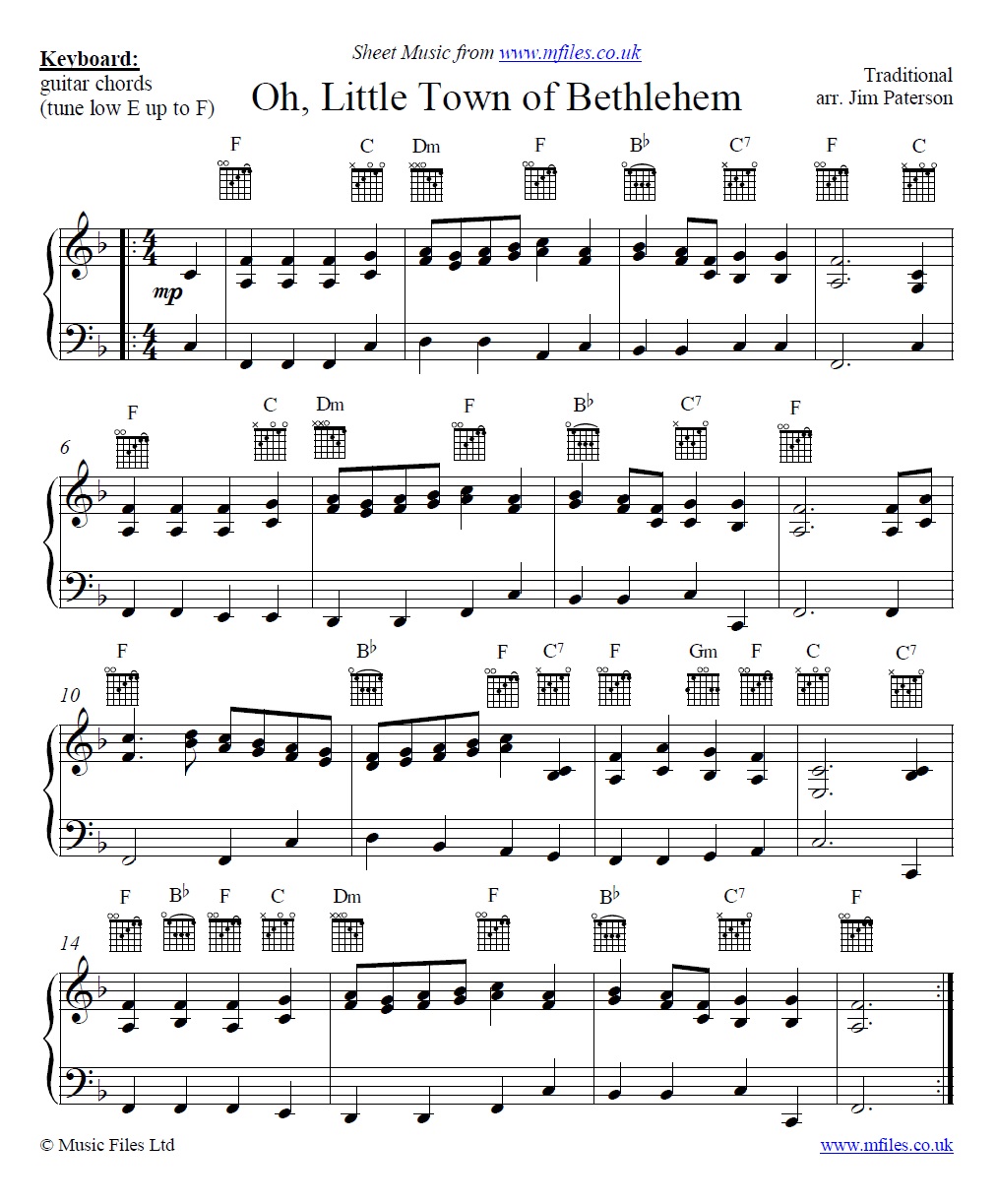 Oh Little Town of Bethlehem for piano - sheet music 1st page