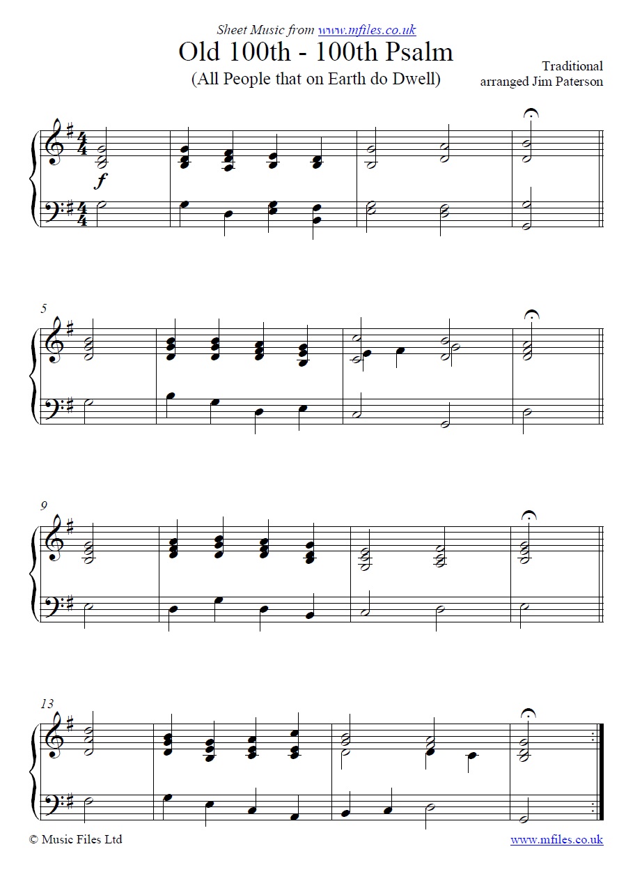 Old 100th for piano - sheet music 1st page