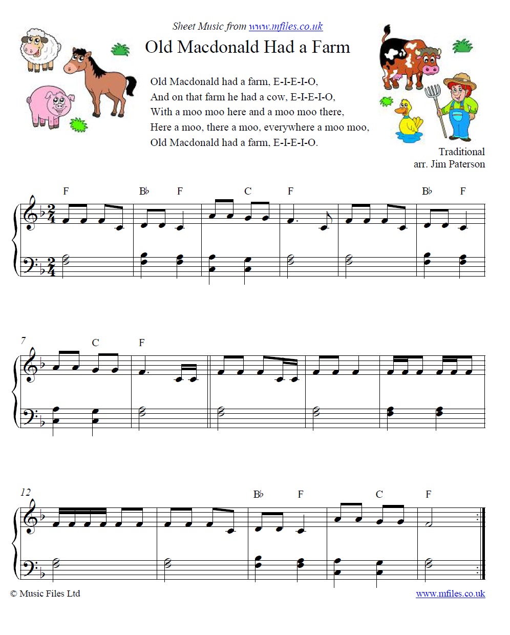 Old McDonald Had a Farm for piano - sheet music 1st page