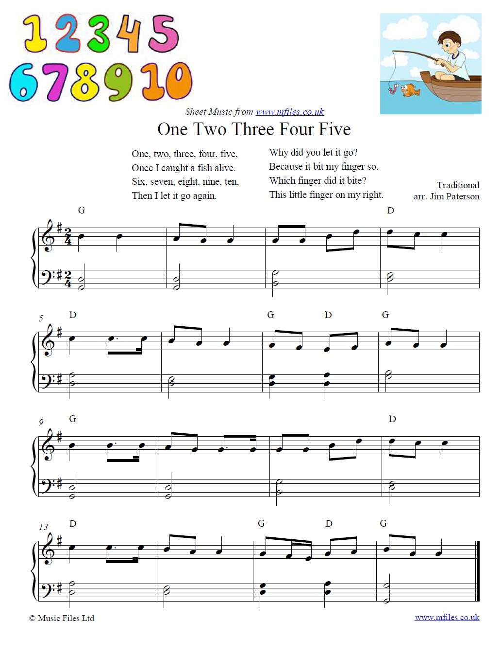 One Two Three Four Five for piano - sheet music 1st page