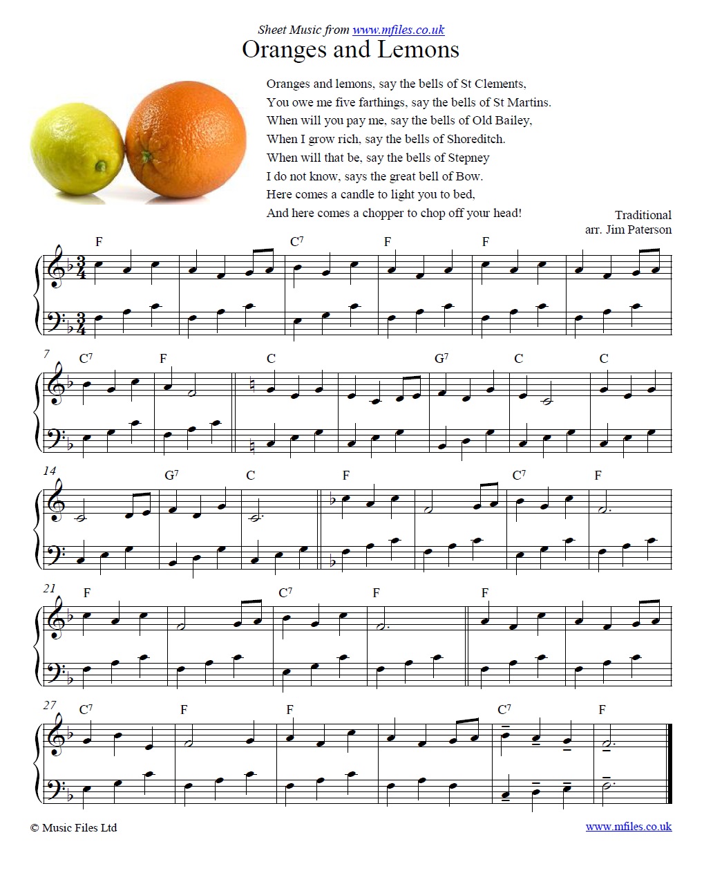 Oranges and Lemons for piano - sheet music 1st page