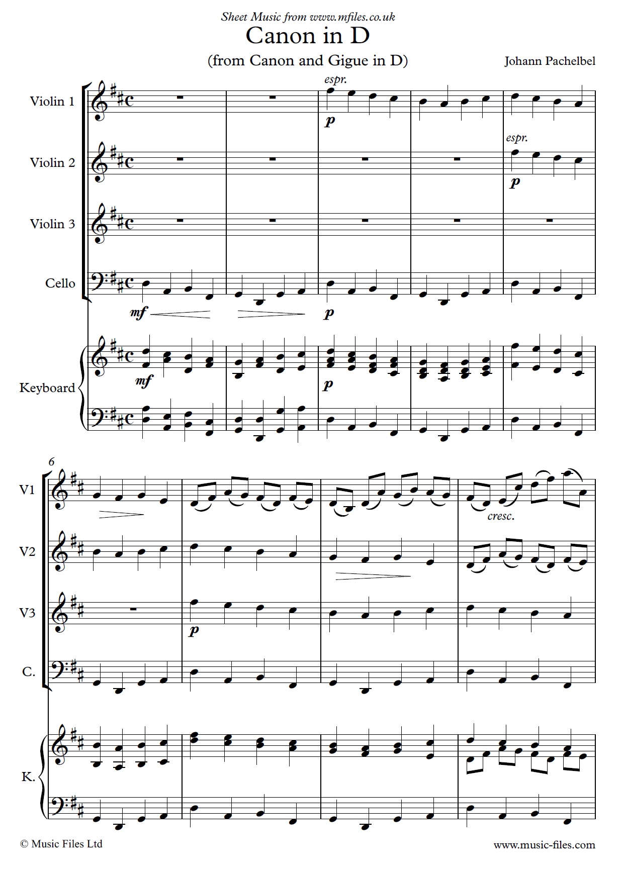 Pachelbel's Canon in D original version - sheet music 1st page