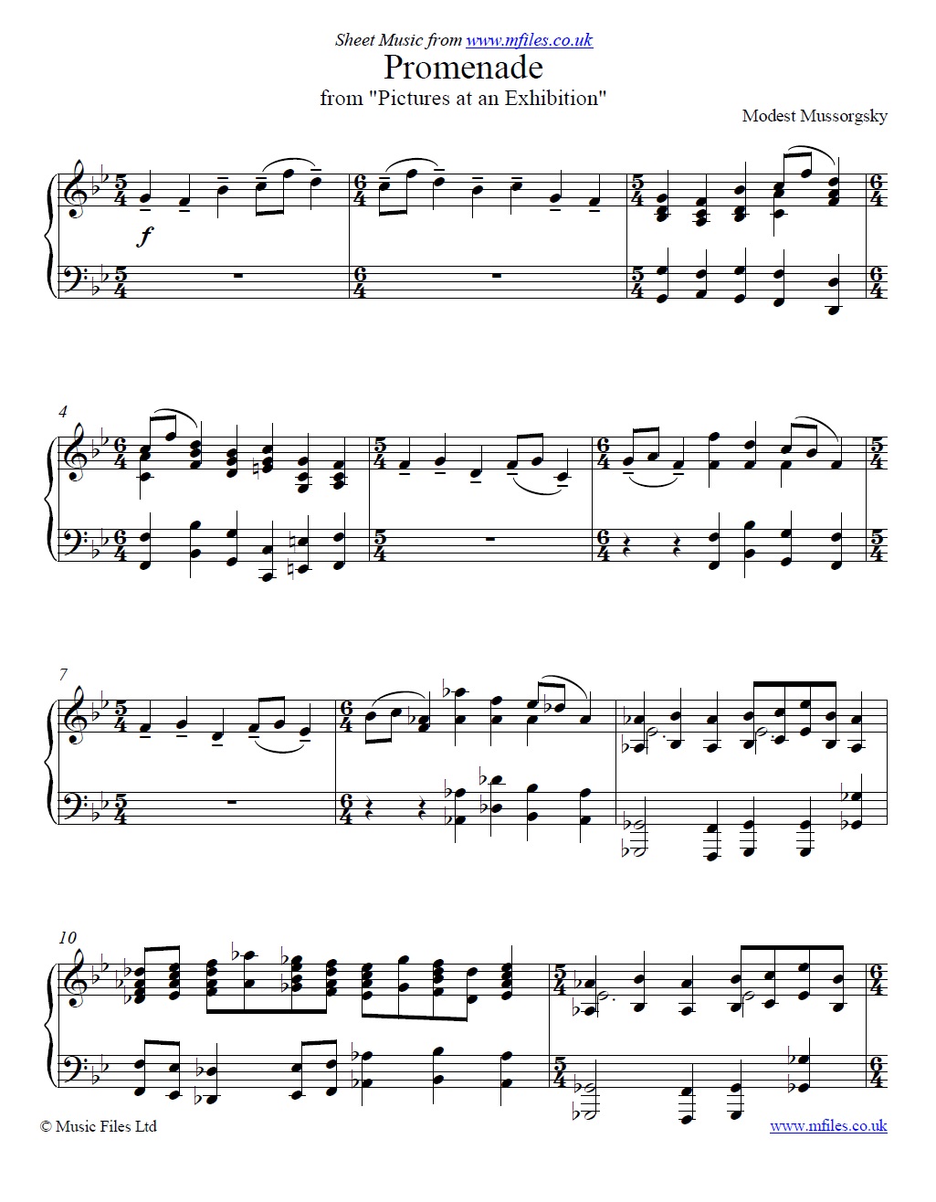 Mussorsky's Promenade from Pictures at an Exhibition for piano - sheet music 1st page