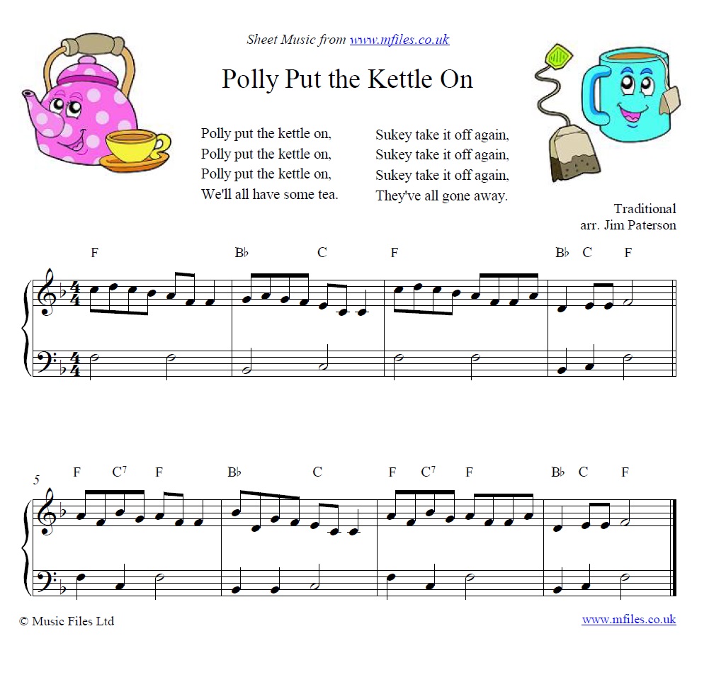 Polly Put the Kettle On for piano - sheet music 1st page