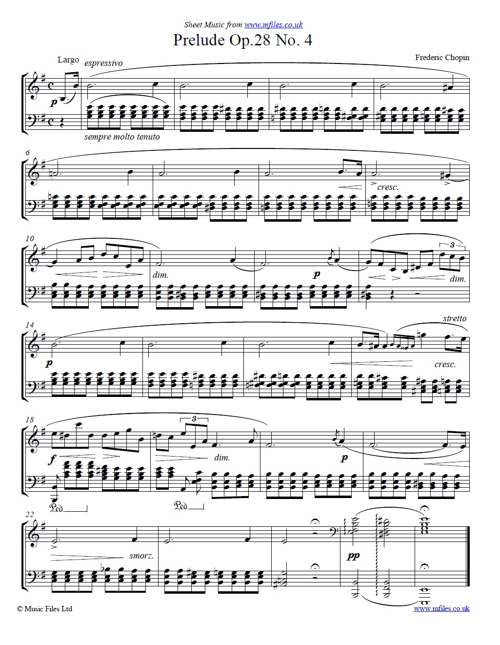 Chopin's Prelude Op.28 No. 4 for piano - sheet music 1st page