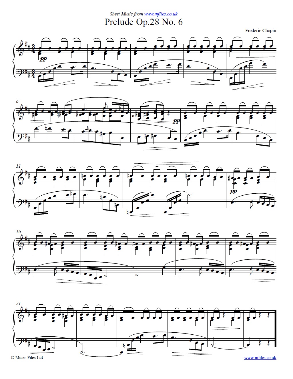 Chopin's Prelude Op.28 No. 6 for piano - sheet music 1st page