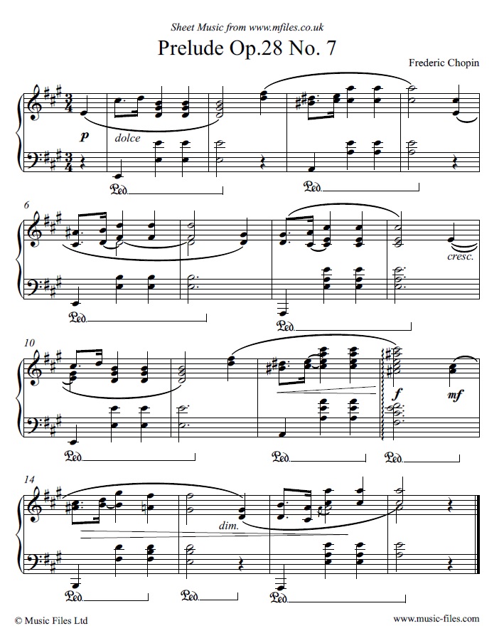 Chopin's Prelude Op.28 No. 7 for piano - sheet music 1st page