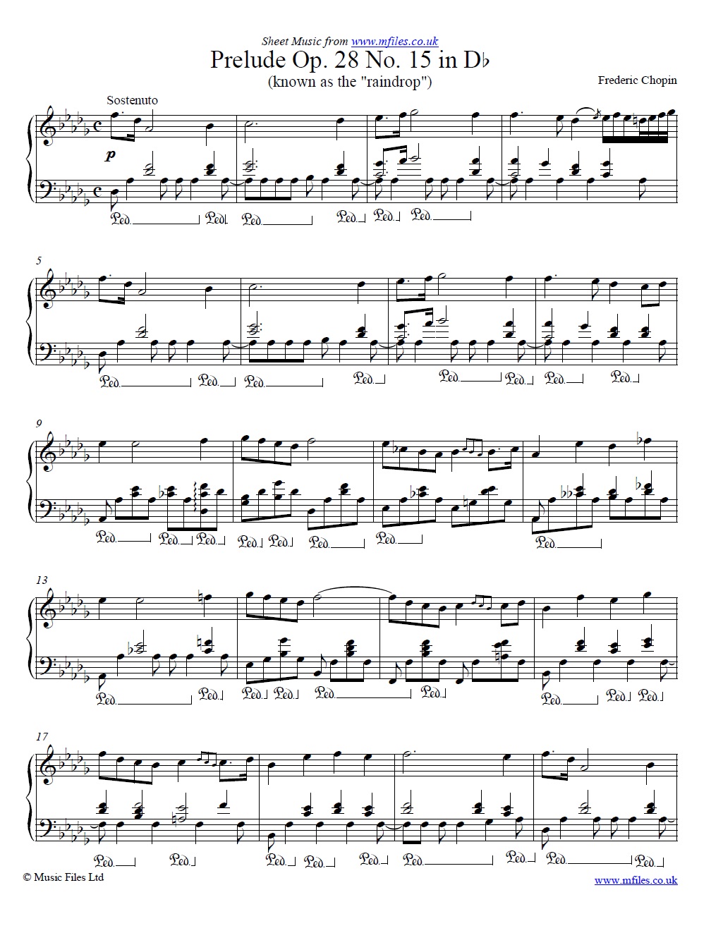 Chopin's Prelude Op.28 No.15 (Raindrop) for piano - sheet music 1st page