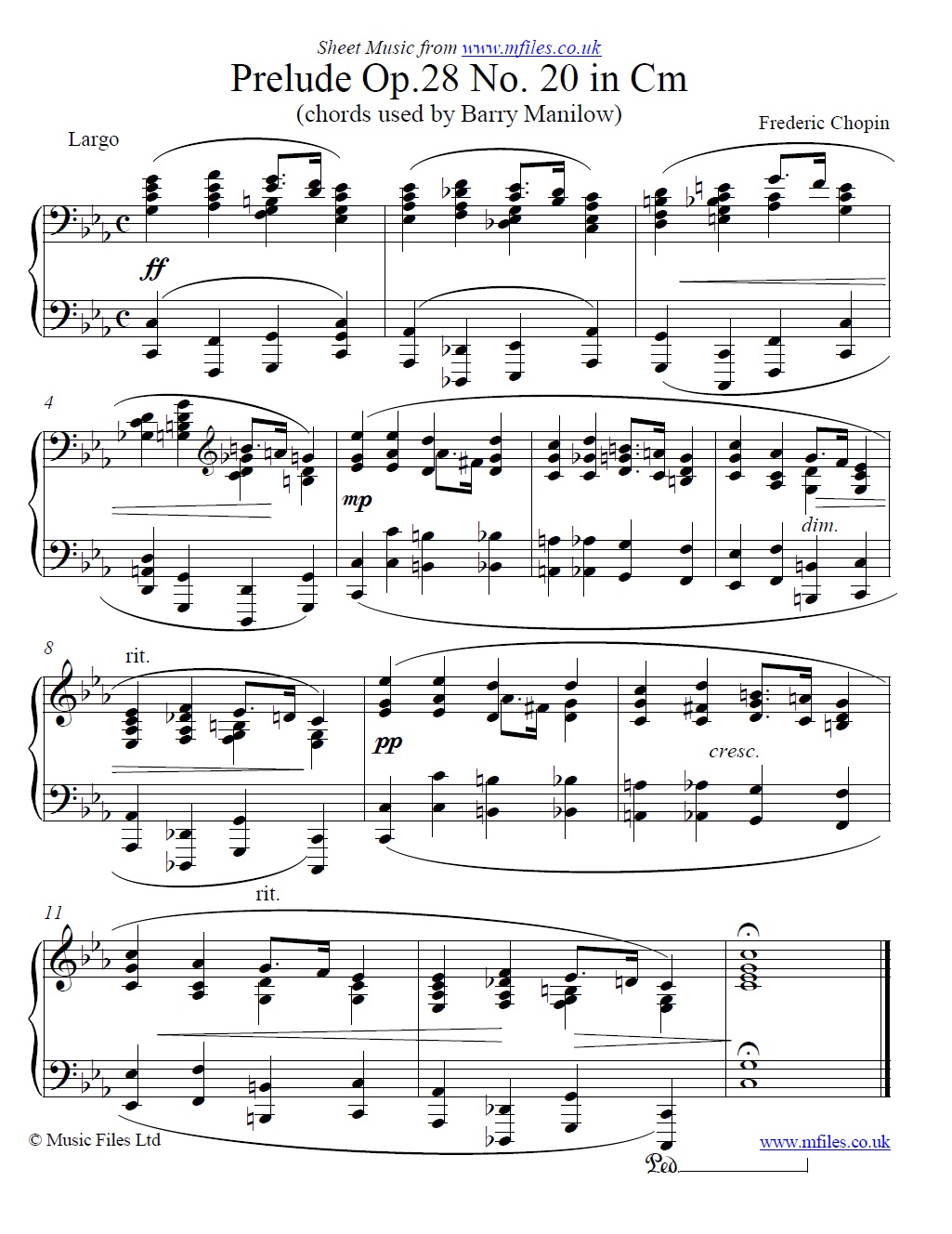 Chopin's Prelude Op.28 No.20 for piano - sheet music 1st page