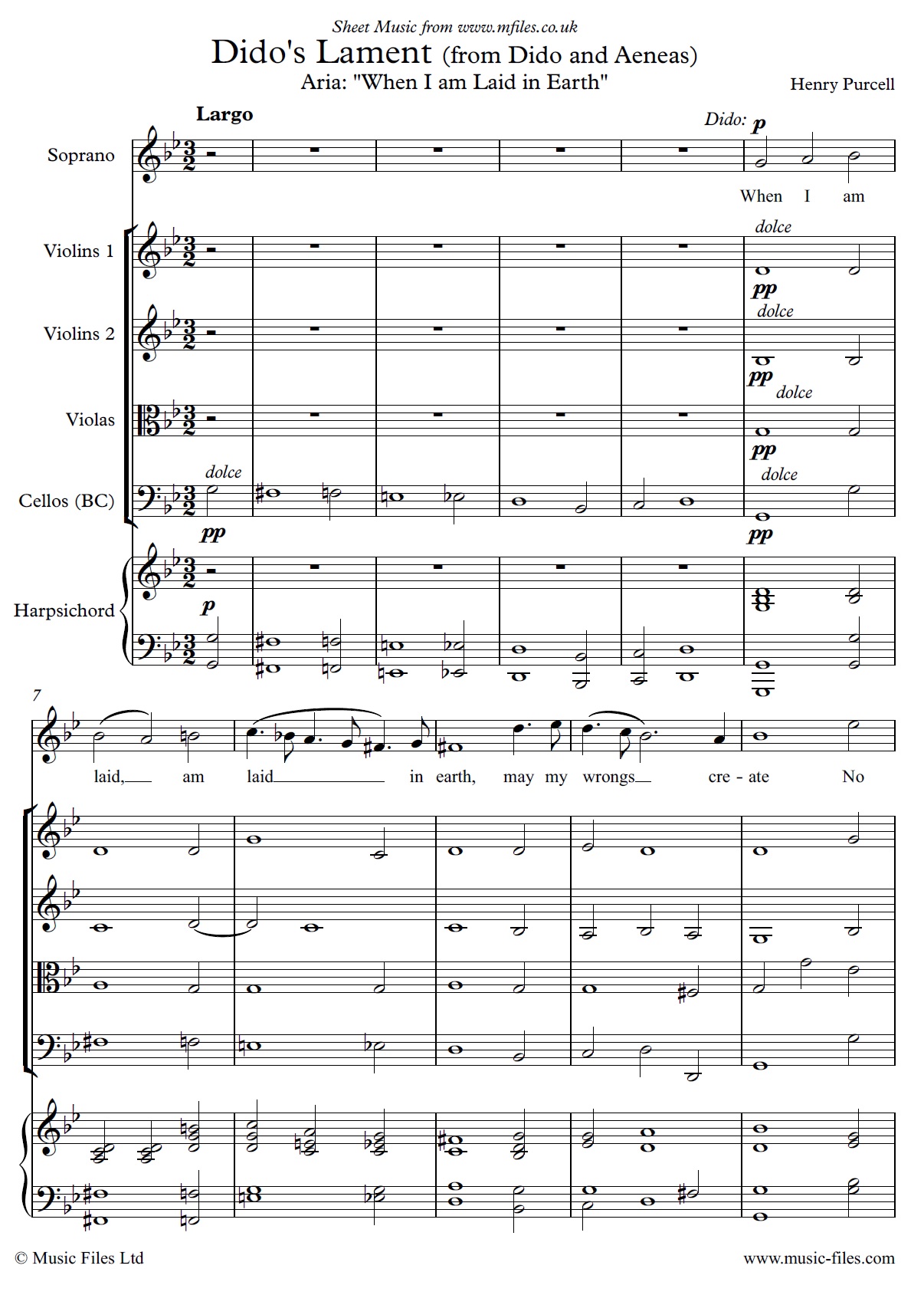 Dido's Lament by Purcell - sheet music 1st page