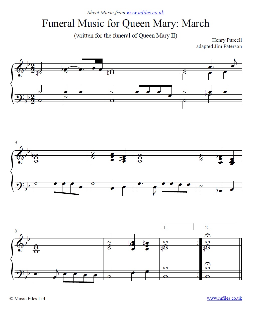 Purcell's March from the Funeral Music for Queen Mary for piano - sheet music 1st page