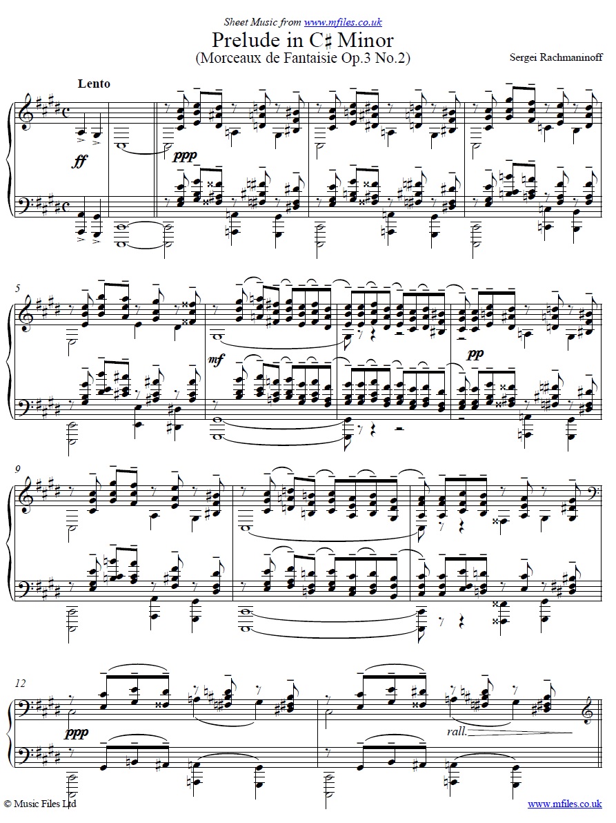 Rachmaninoff's Prelude Op.3 No.2 in C#m for piano - sheet music 1st page