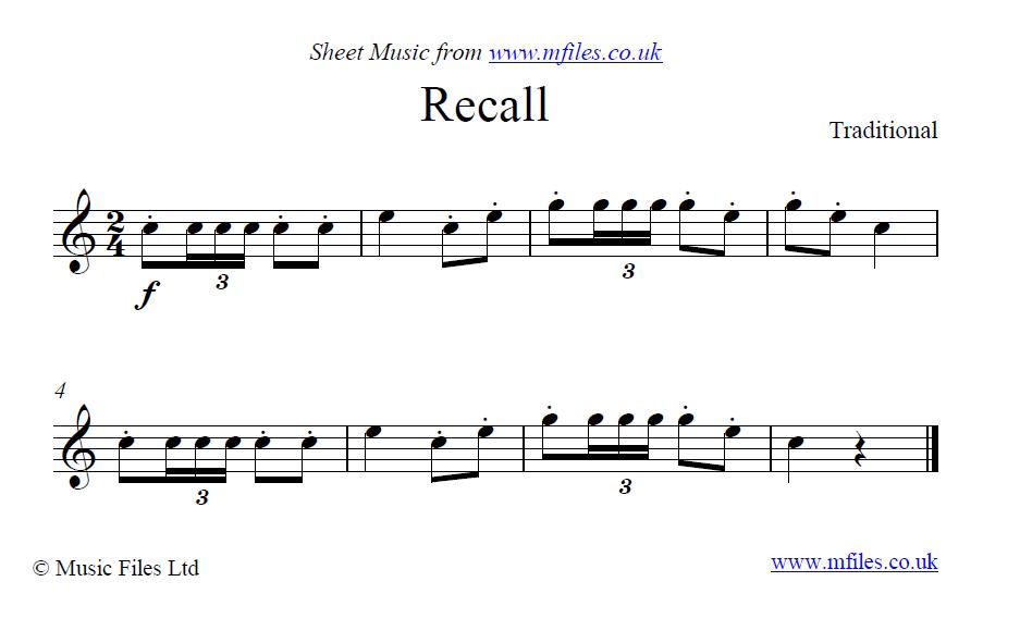 Recall (bugle call) - sheet music 1st page