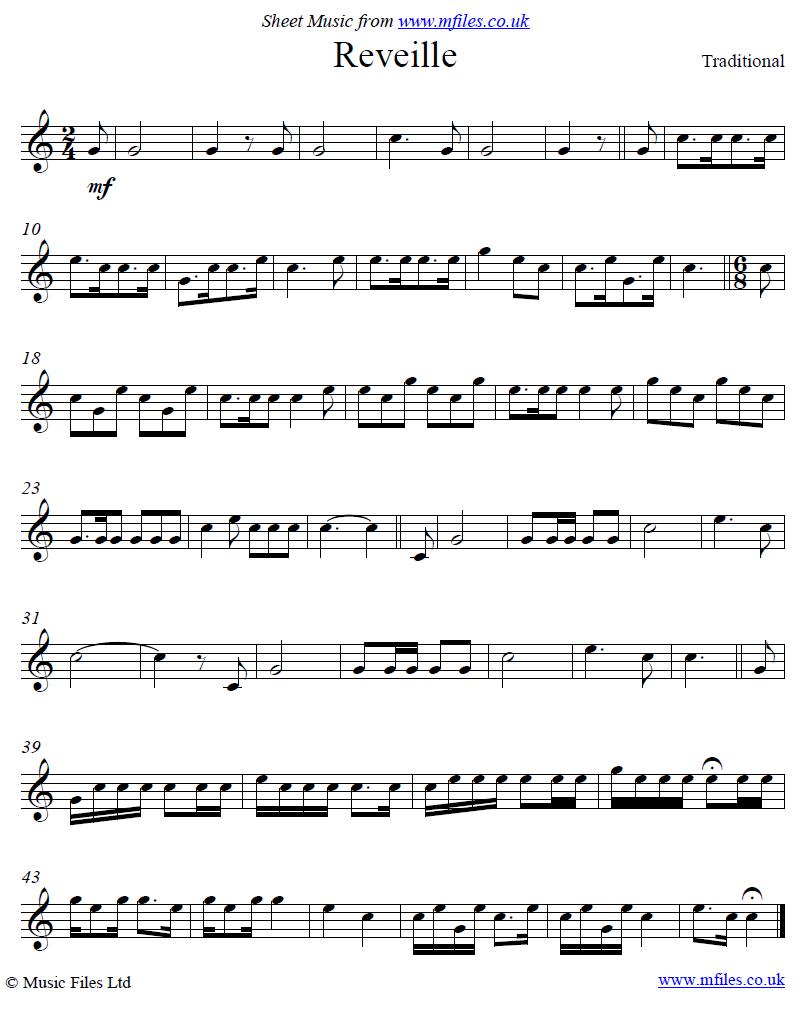 Long Reveille (bugle call) - sheet music 1st page
