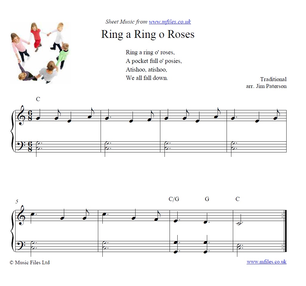 Ring a Ring o' Roses for piano - sheet music 1st page