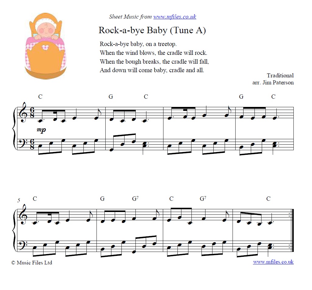Rock-a-bye Baby (tune A) for piano - sheet music 1st page