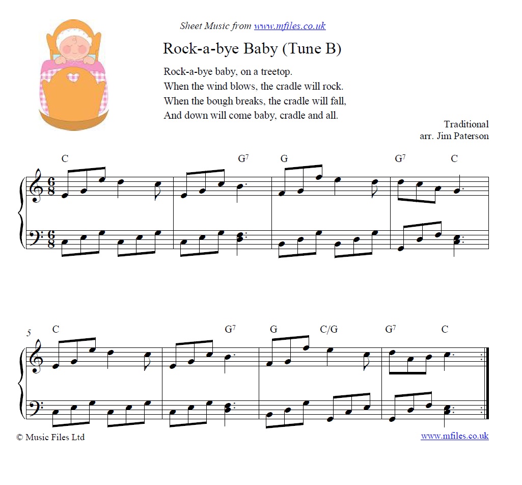 Rock-a-bye Baby (tune B) for piano - sheet music 1st page