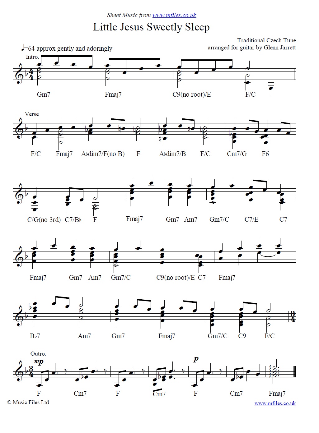 Rocking Carol (Little Jesus Sweetly Sleep) arranged by Glenn Jarrett for guitar - sheet music 1st page
