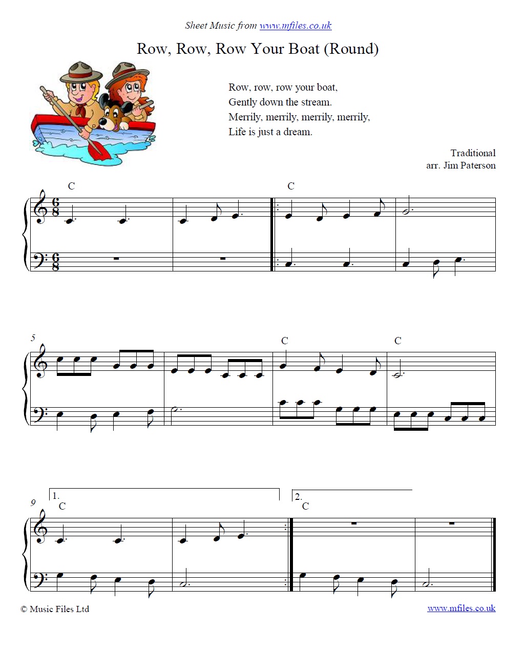 Row Row Row Your Boat round version - sheet music 1st page