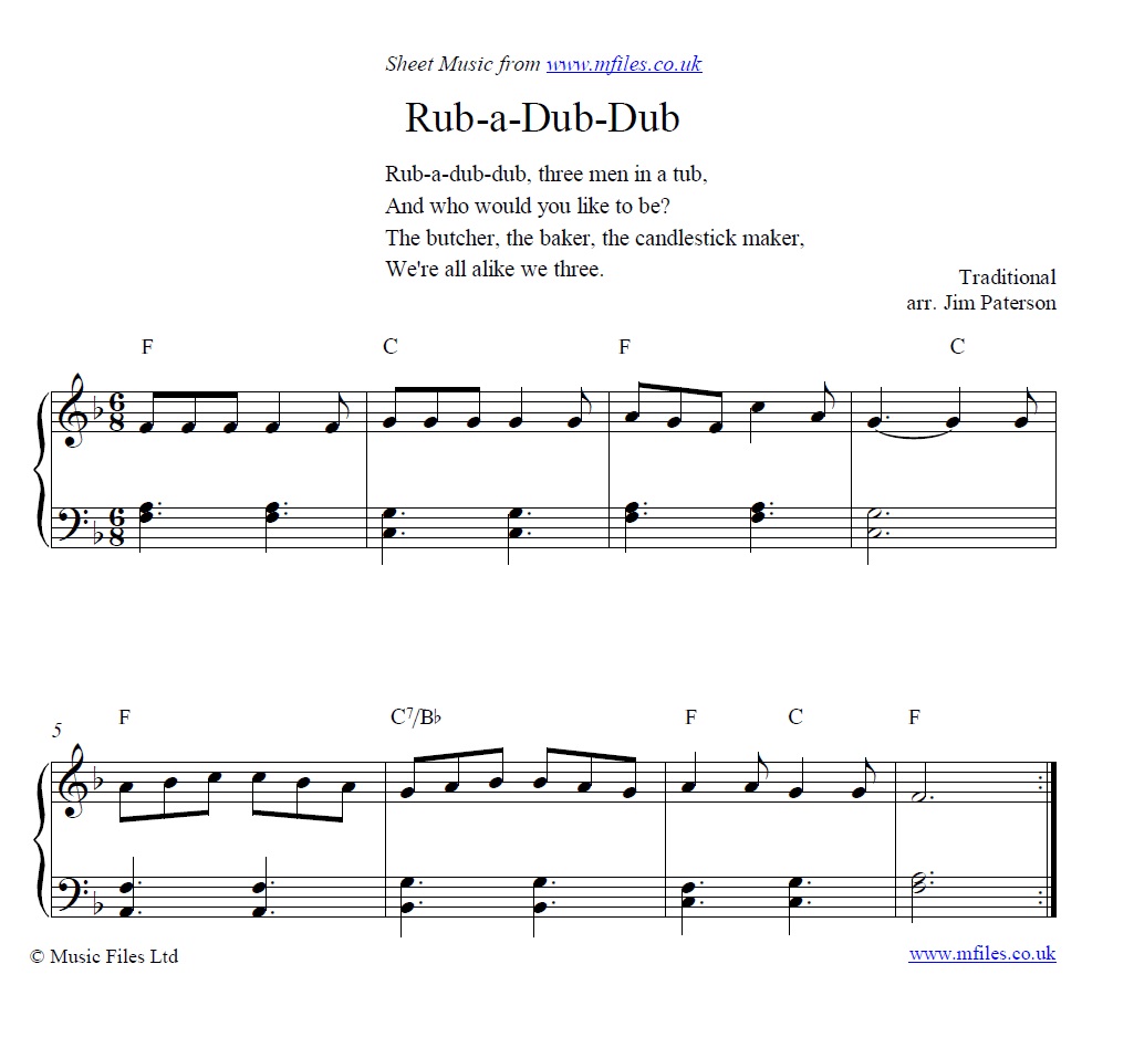 Rub-a-Dub-Dub for piano - sheet music 1st page