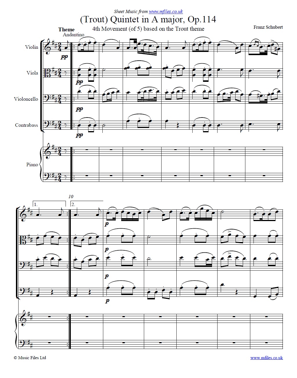 Schubert's Trout Quintet (score) - sheet music 1st page
