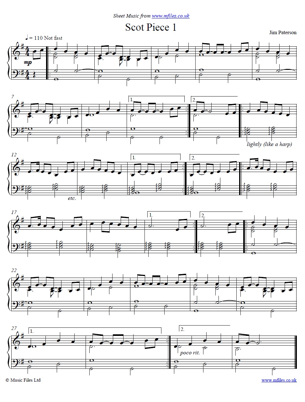 Scottish Piece by Jim Paterson for piano - sheet music 1st page