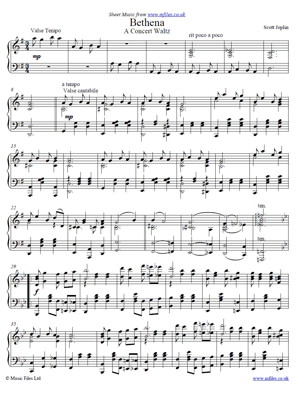 Scott Joplin's Bethena A Concert Waltz for piano - sheet music 1st page