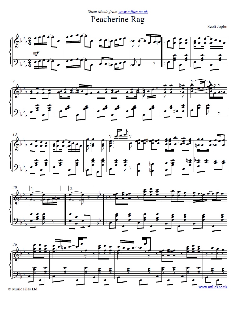Scott Joplin's Peacherine Rag for piano - sheet music 1st page