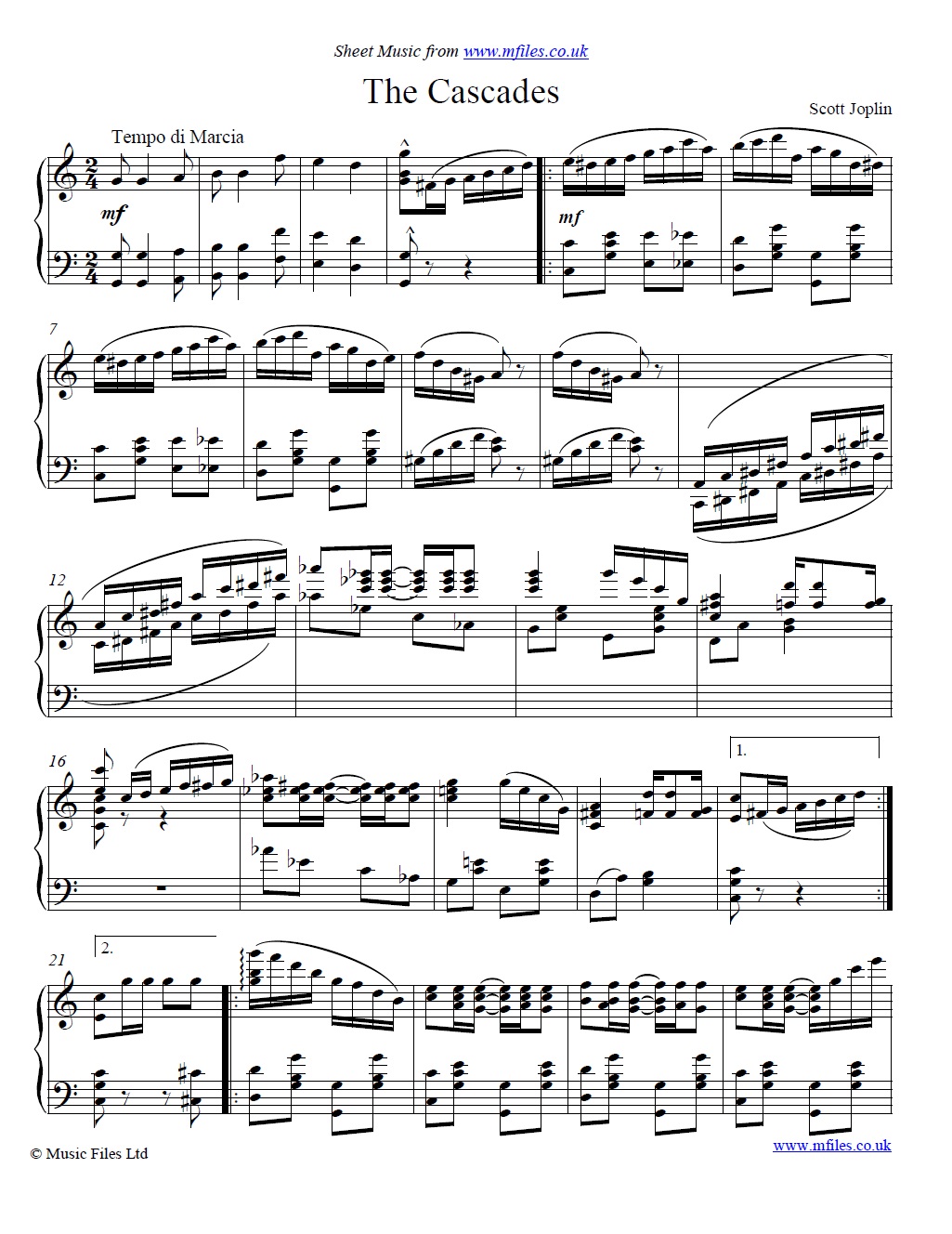 Scott Joplin's The Cascades (piano rag) - sheet music 1st page