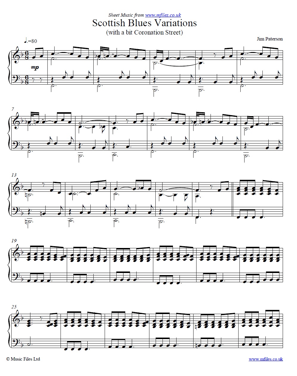 Scottish Blues Variations by Jim Paterson for piano - sheet music 1st page