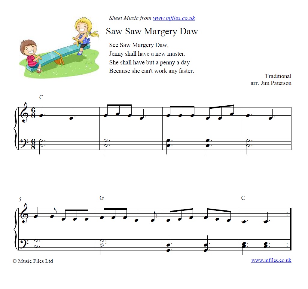 See Saw Margery Daw for piano - sheet music 1st page