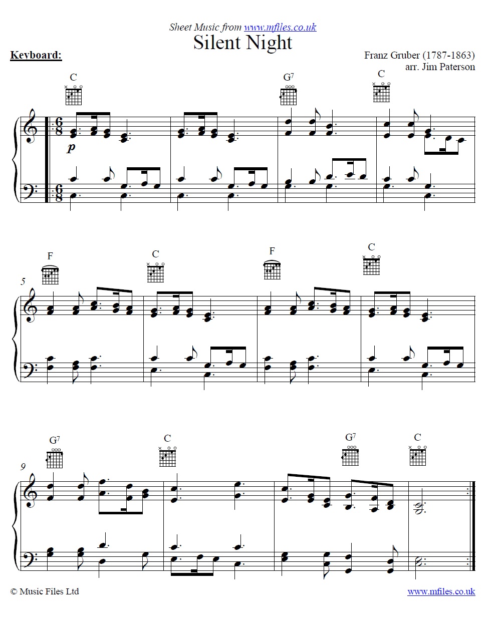 Silent Night for piano - sheet music 1st page