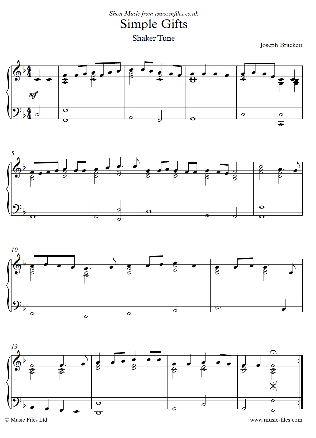 Simple Gifts (Lord of the Dance) - piano sheet music 1st page