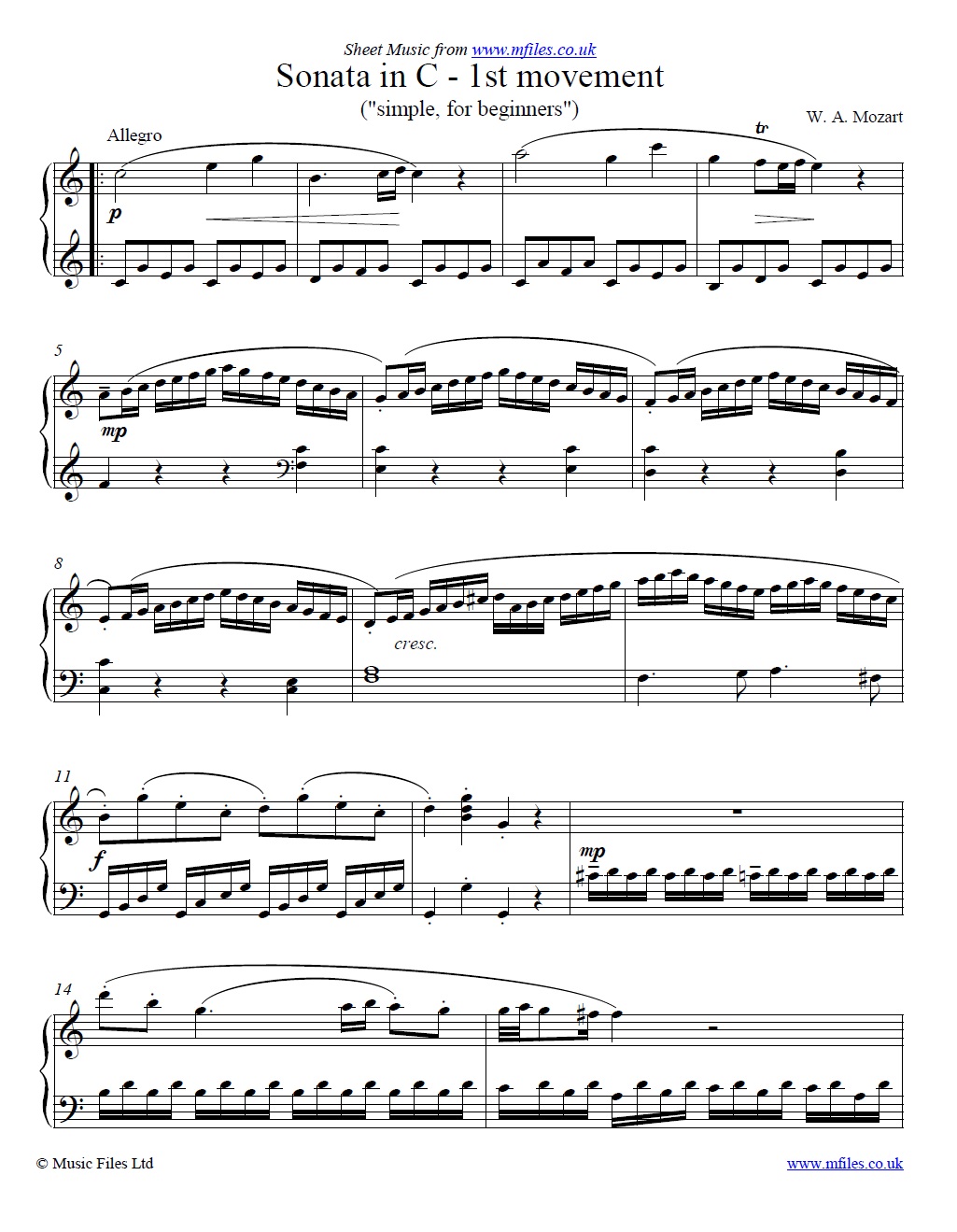 Mozart's Piano Sonata in C (1st movement) - sheet music 1st page