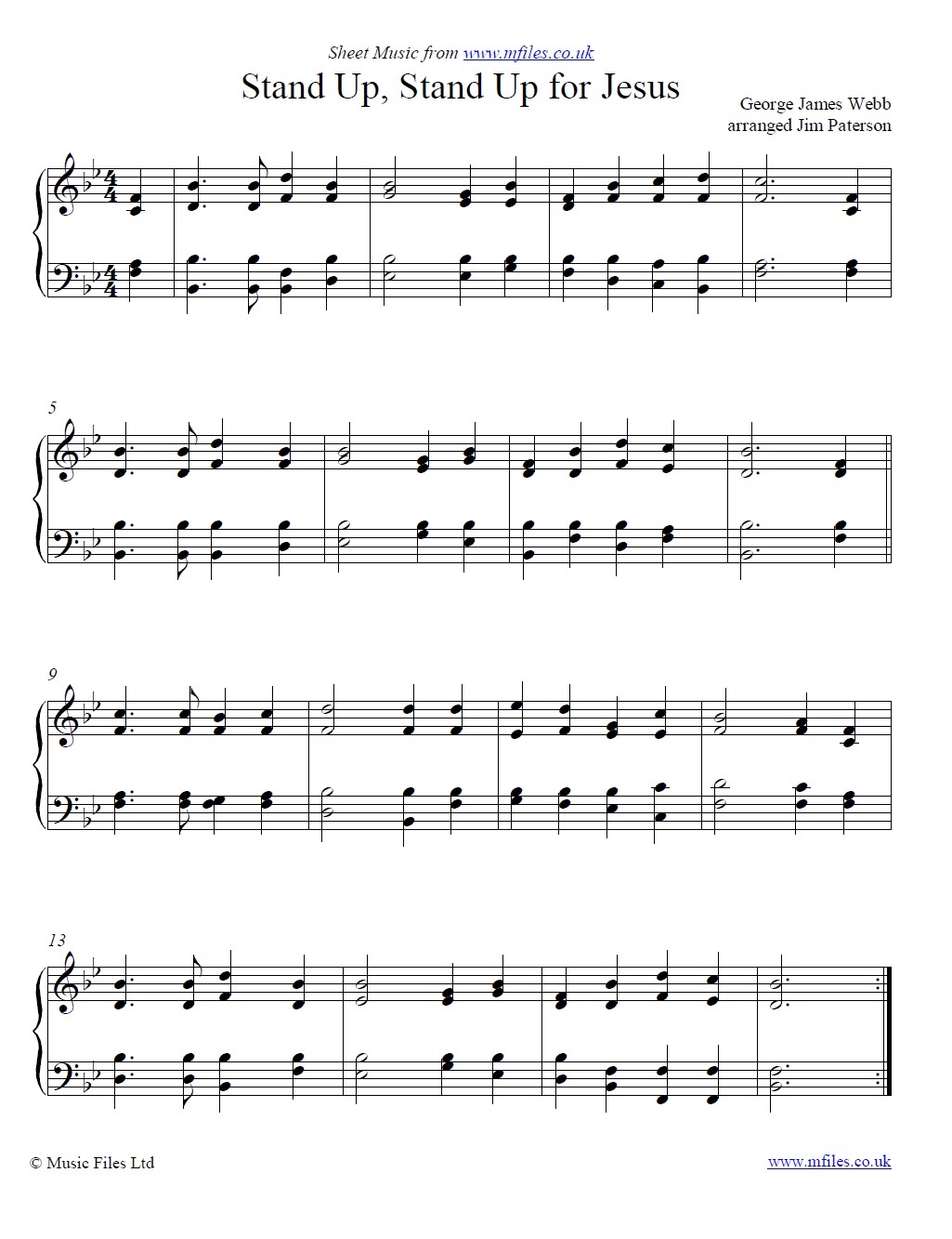 Stand Up Stand Up for Jesus for piano - sheet music 1st page